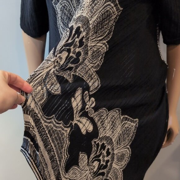 Vintage Chicos Damask Modal Cardigan Open Flyaway Front Short Sleeve Ribbed Knit - Picture 5 of 17